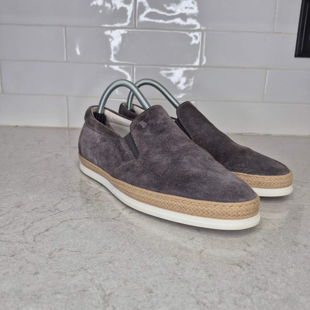 Tod's Slip On Shoes Suede Espadrille 5.5 Gray Mens